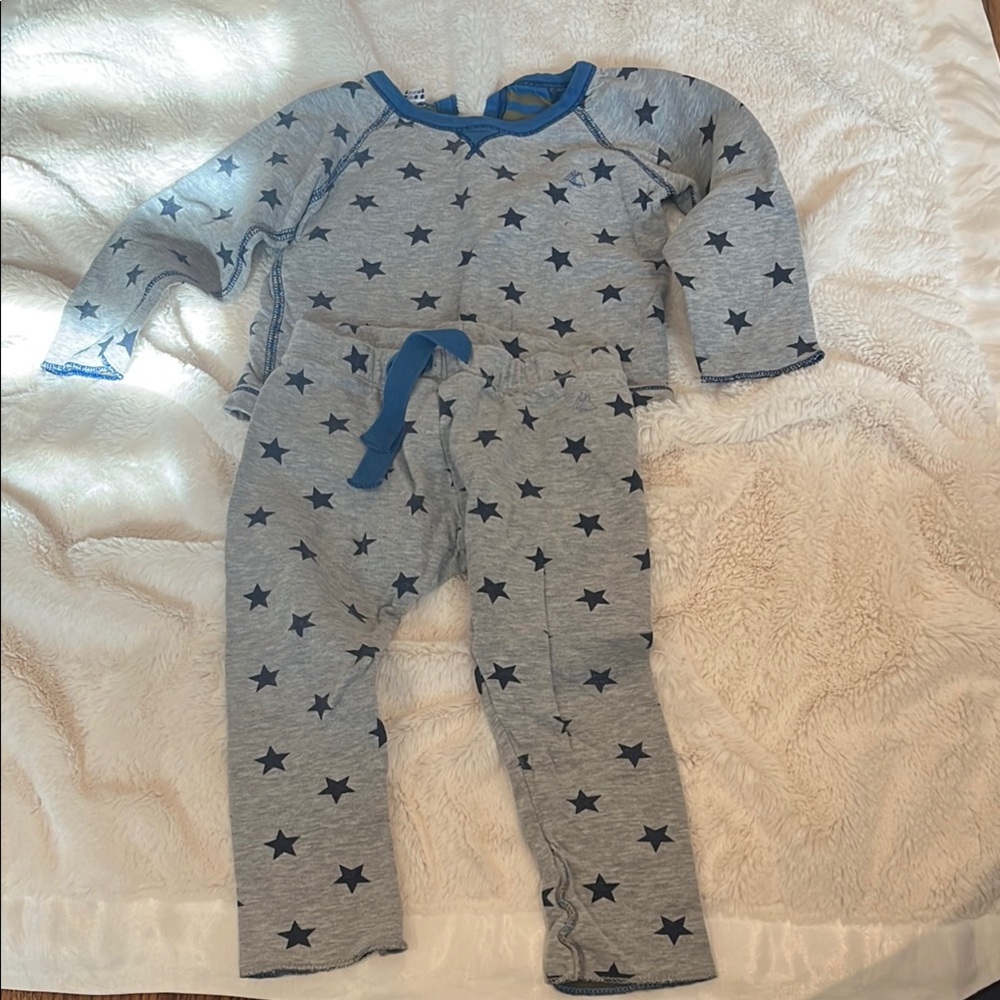 Petit Bateau Gray Star Pattern Pajama Set